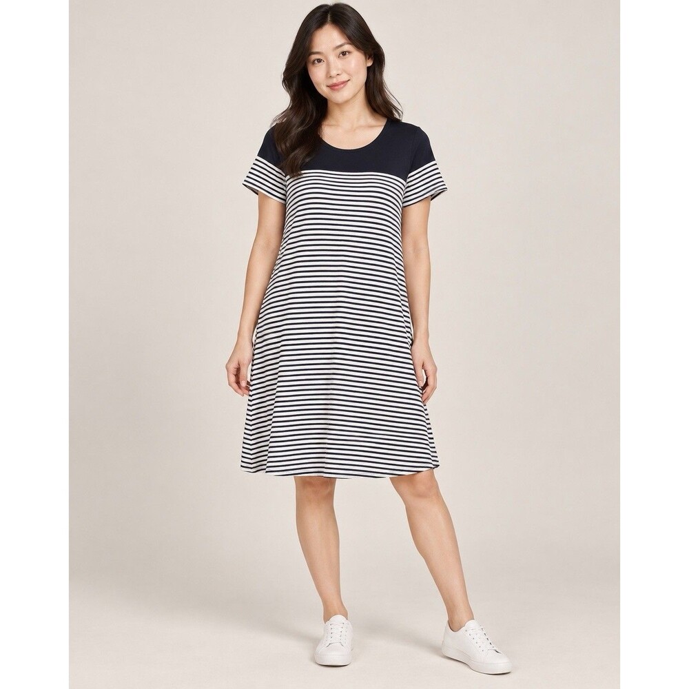 Maurices Striped T-Shirt Dress Size M Black White Colorblock Short Sleeve